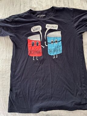 Threadless Navy Tee with Red Dictionary & Blue Thesaurus Graphic
